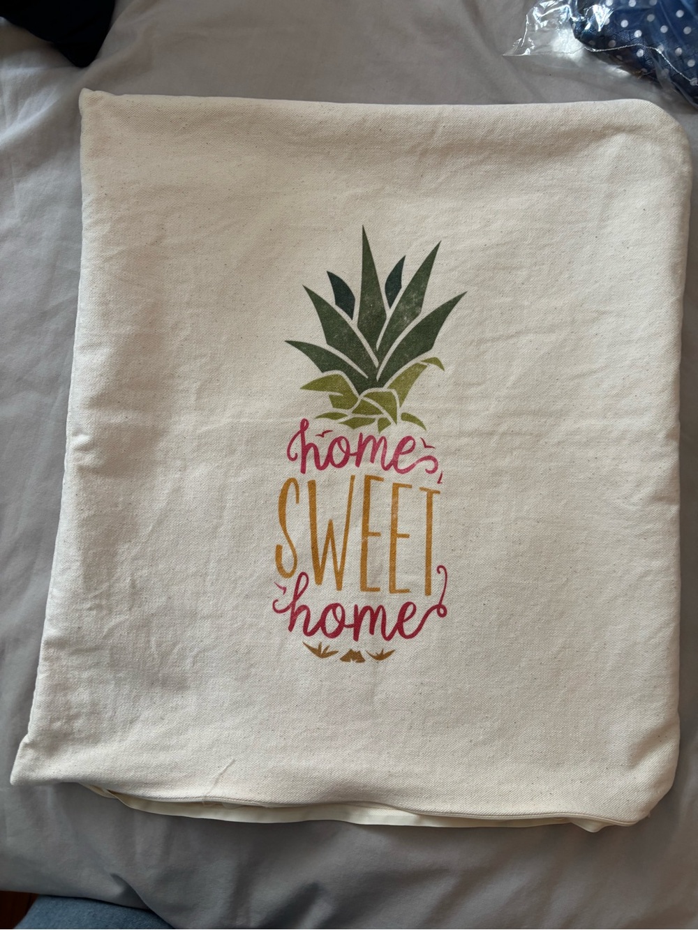 Thirty-One Pineapple “Home Sweet Home” Pillow Cover Canvas Zip Neutral